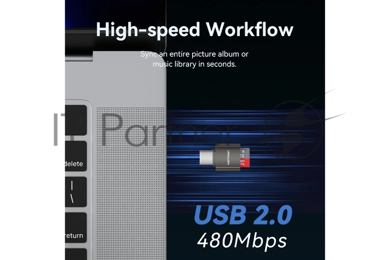 Картридер Vention OTG USB 2.0 CM / MicroSD - Серый