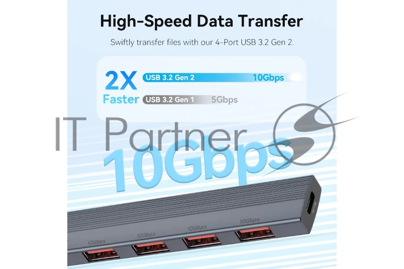 Концентратор Vention OTG USB 3.2 Gen 2 Type-C на 4 USB порта + USB-C PD Серый - 0.15м.