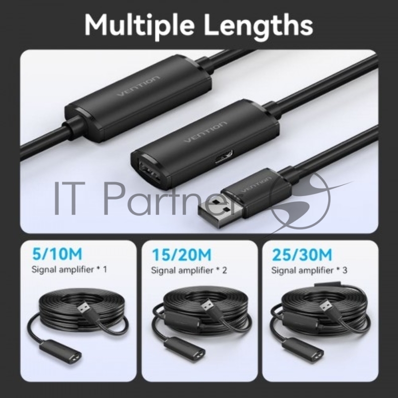 Активный кабель-удлинитель Vention USB 2.0 AM/AF с усилителем - 5м Черный