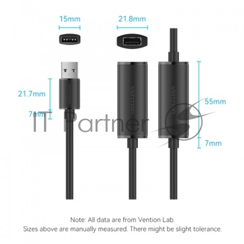 Активный кабель-удлинитель Vention USB 2.0 AM/AF с усилителем - 20м Черный