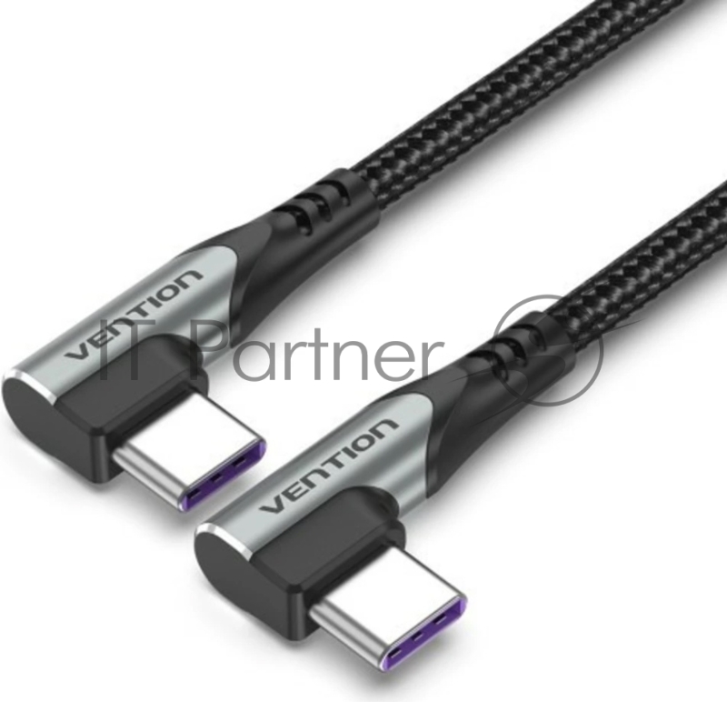 Кабель Vention USB 2.0 CM/CM угловой - 1м. Серый 5А PD100W