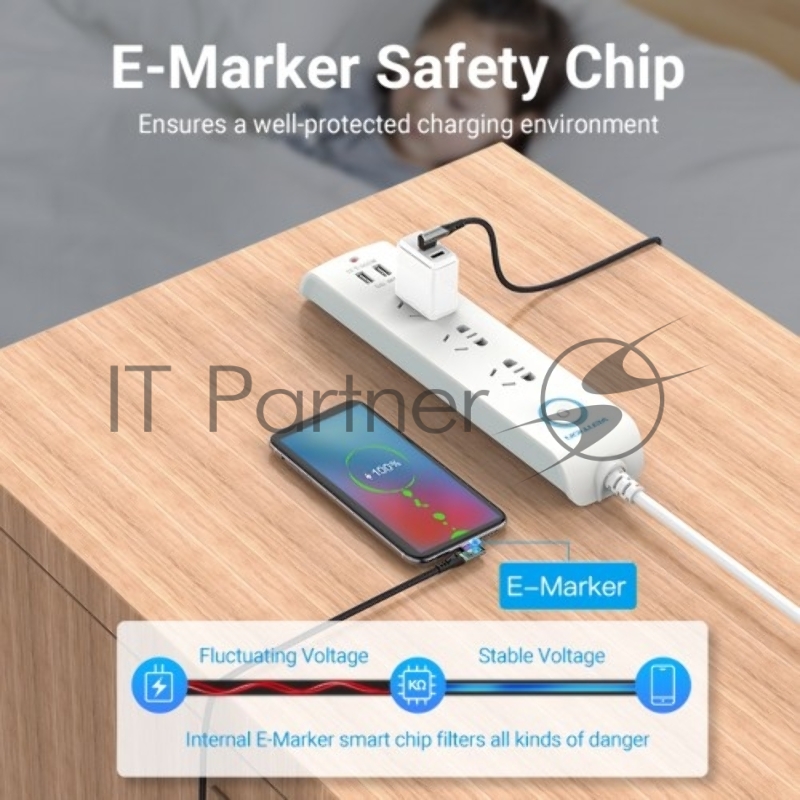 Кабель Vention USB 2.0 CM/CM угловой - 1м. Серый 5А PD100W