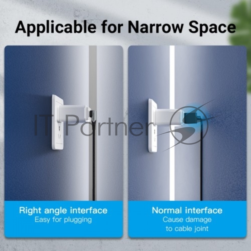 Кабель Vention USB 2.0 CM/CM угловой - 1м. Серый 5А PD100W