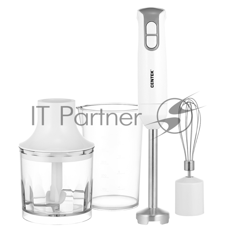 Блендер Centek CT-1336 (белый/серый) 800Вт DC мотор, стальная насадка, стакан 600мл, чоппер, венчик
