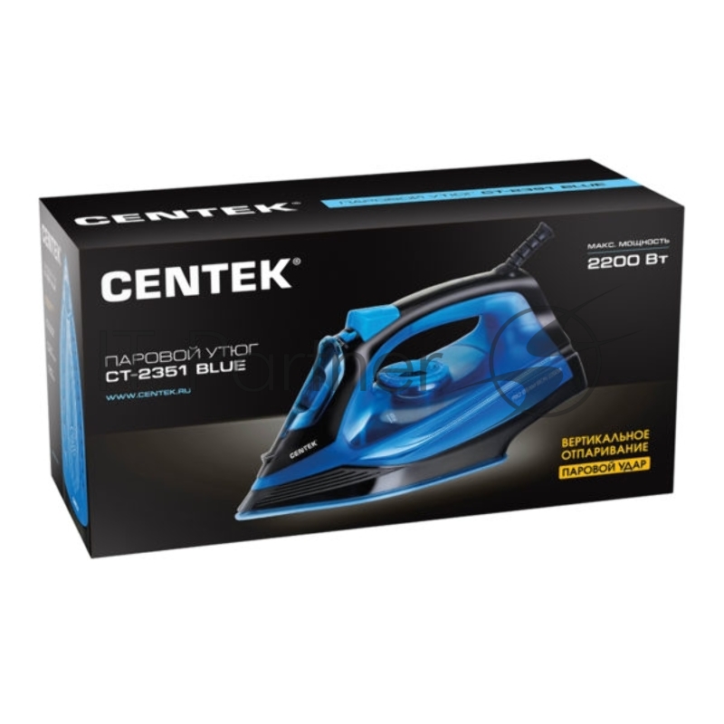 Утюг Centek CT-2351 BLUE (синий) 2200Вт, КЕРАМИЧЕСКАЯ подошва, 300 мл, паровой удар, самоочистка