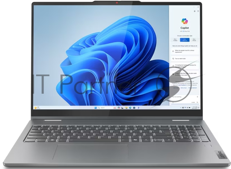 Ноутбук Lenovo IdeaPad 5 2-in-1 16AHP9 16(2048x1280 OLED)/Touch/AMD Ryzen 7 8845HS(3.8Ghz)/16384Mb/512SSDG Radeon 780M/Cam/BT/WiFi/57WHr/war 1y/1.9kg/luna grey/noOS + 65W, Pen, RU kbd
