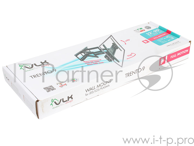 Кронштейн VLK TRENTO-9 черный 32-90 наклонно-поворотный от стены 90-500мм VESA 600х400мм до 50кг