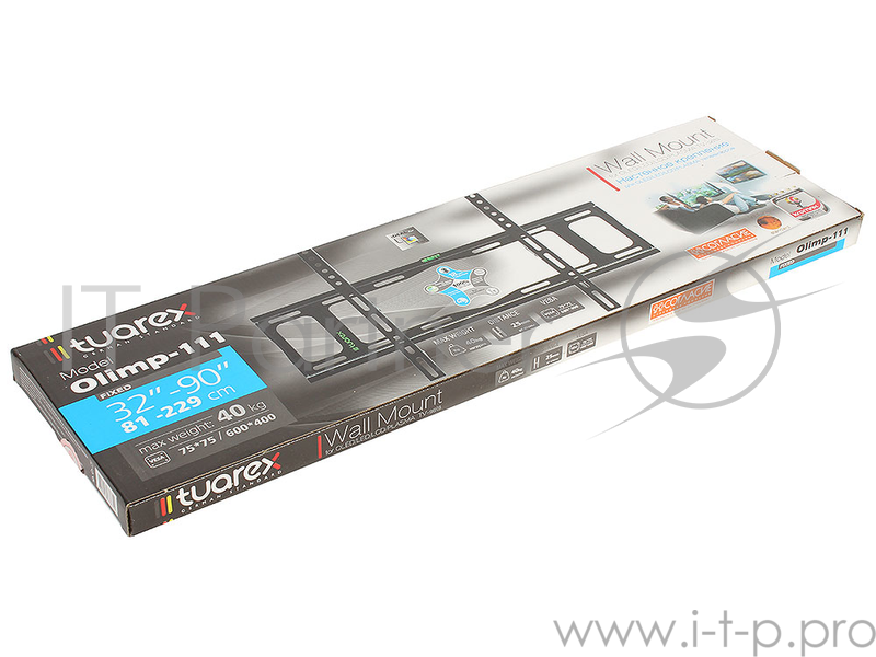 Кронштейн Tuarex OLIMP-111 Black, настенный для TV 32-90, max 40 кг, от ст. .25 мм, max VESA 600x4