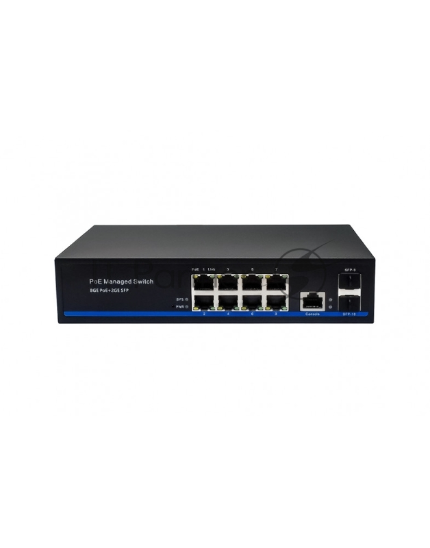 Управляемый L2 PoE коммутатор Gigabit Ethernet на 8 RJ45 PoE + 2 x GE SFP порта. Порты: 8 x GE (10/100/1000 Base-T) с поддержкой PoE (IEEE 802.3af/at), 2 x GE SFP (1000 Base-X). Соответствует стандартам PoE IEEE 802.3af/at. Автоматическое определени