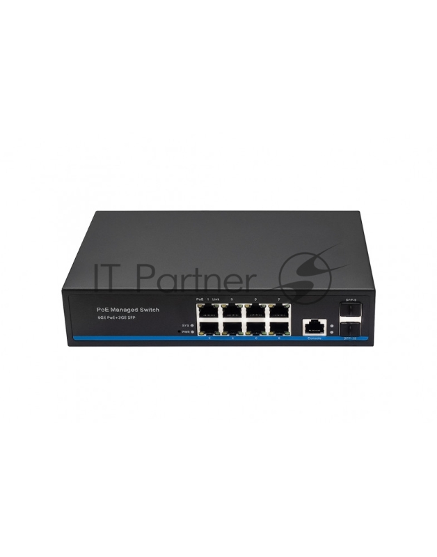 Управляемый L2 PoE коммутатор Gigabit Ethernet на 8 RJ45 PoE + 2 x GE SFP порта. Порты: 8 x GE (10/100/1000 Base-T) с поддержкой PoE (IEEE 802.3af/at), 2 x GE SFP (1000 Base-X). Соответствует стандартам PoE IEEE 802.3af/at. Автоматическое определени
