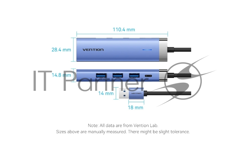 Сетевой адаптер Vention USB 3.0 M/Gigabit Ethernet RJ45+OTG хаб 3xUSB Синий - 0.15м.