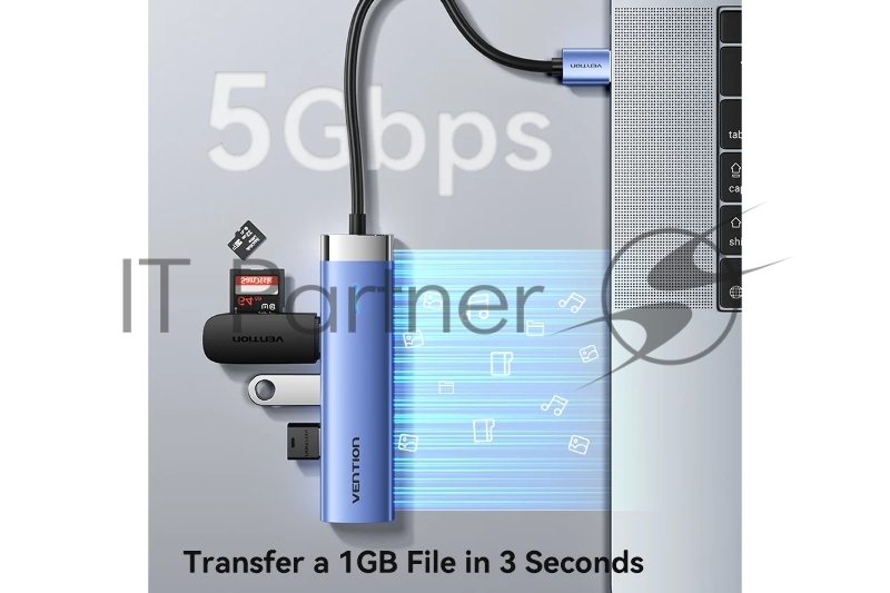 Сетевой адаптер Vention USB 3.0 M/Gigabit Ethernet RJ45+OTG хаб 3xUSB Синий - 0.15м.