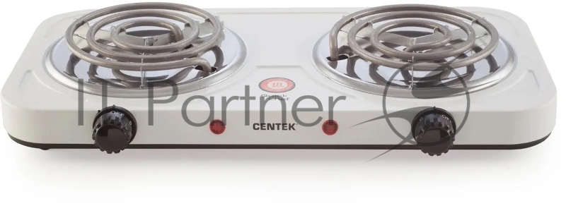 Плитка электрическая Centek CT-1509 (белый) 2конфорки ТЭН 140мм, 2000Вт, индикатор работы