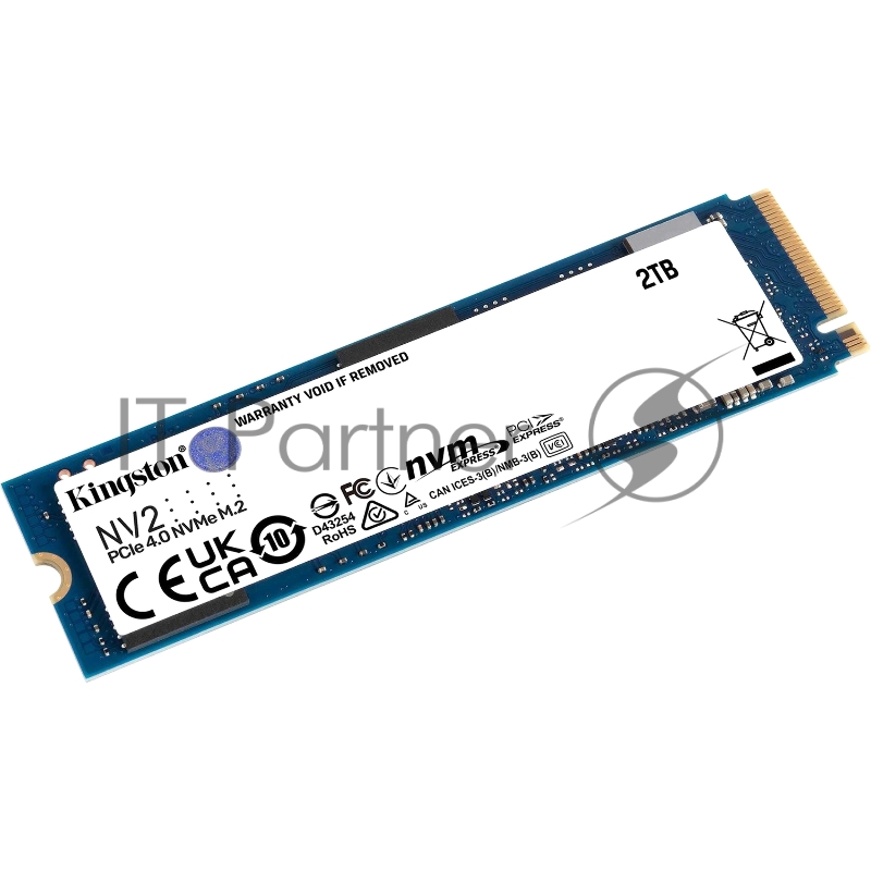 Накопитель SSD Kingston 2Tb NV2, M.2(22x80mm), NVMe, PCIe 4.0 x4, 3D TLC, R/W 3500/2800MB/s, TBW 640, DWPD 0.3 (3 года)