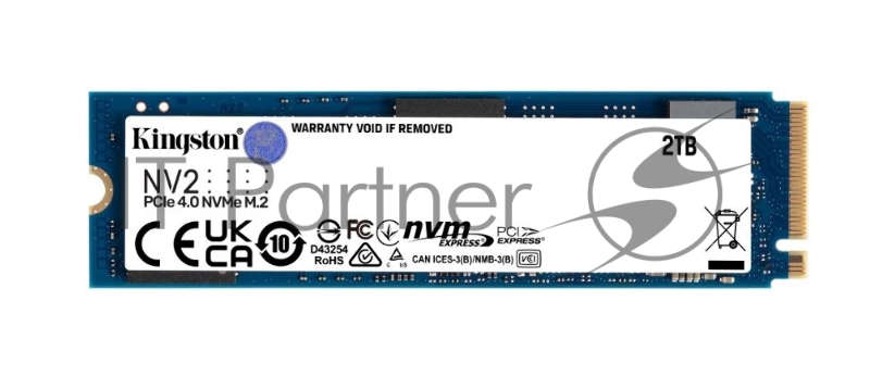 Накопитель SSD Kingston 2Tb NV2, M.2(22x80mm), NVMe, PCIe 4.0 x4, 3D TLC, R/W 3500/2800MB/s, TBW 640, DWPD 0.3 (3 года)