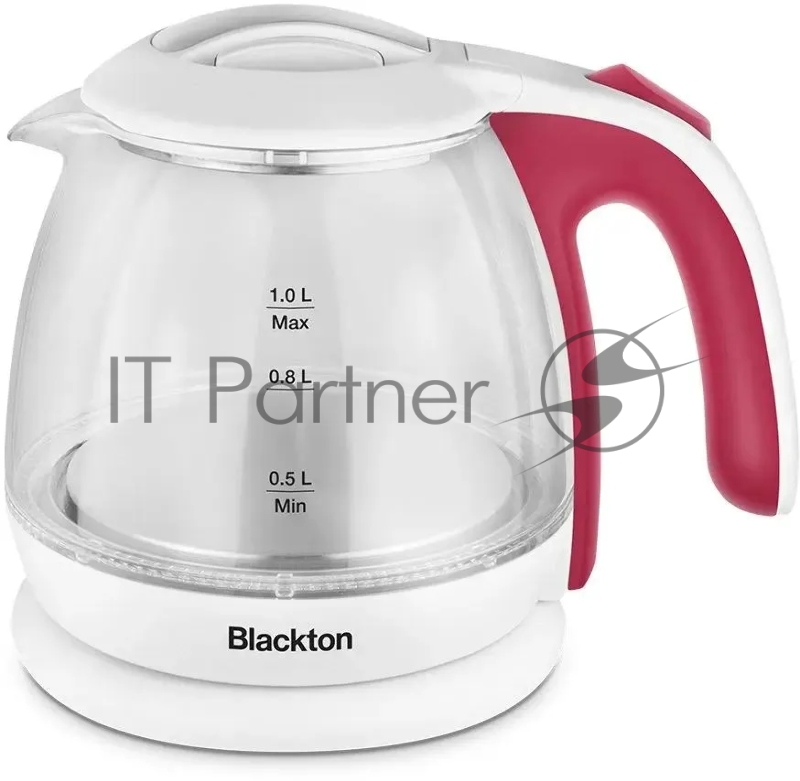 Чайник Blackton Bt KT1801G White-Pink, Мощность 1500 Вт, Объем 1.0 л, Корпус из жаропрочного стекла, Синяя светодиодная подсветка , Автоотключение при закипании/отсутствии воды, Дисковый нагревательный элемент, Шкала уровня воды, Отсек для хранения э
