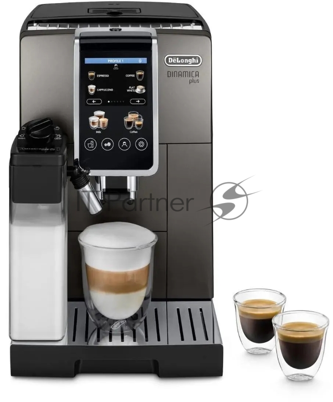 Кофемашина автоматическая Delonghi Dinamica Plus ECAM380.95.TB черный/серый, исп. кофе - зерновой/молотый, 1.8 л, 1450 Вт, 15 Бар.