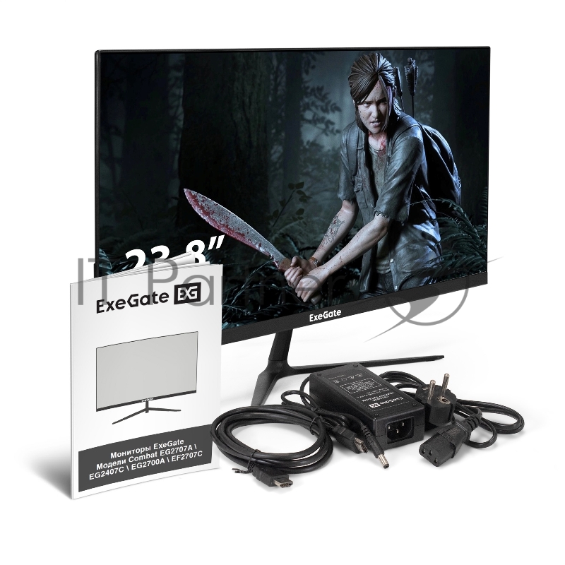 Монитор игровой 165 Гц 23.8 ExeGate Combat EG2407C (IPS LED Grade A+, FHD, 1920x1080@165Гц, 16:9, 300cd/m2, 1000:1, 178°/178°, 1ms, HDMI, DisplayPort, аудио-выход, Flicker-free, FreeSync, Low Blue Light, кабель HDMI 1.5м, VESA, регулировка наклона эк