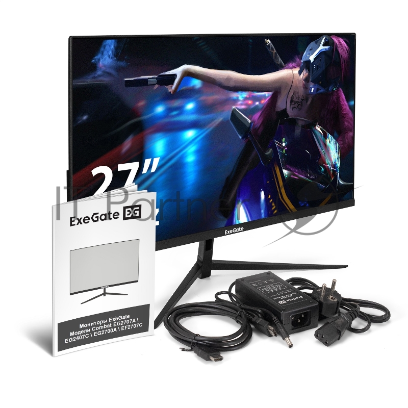 Монитор игровой 165 Гц 27 ExeGate Combat EF2707C (IPS LED Grade A+, FHD, 1920x1080@165Гц, 16:9, 300cd/m2, 1000:1, 178°/178°, 1ms, HDMI, DisplayPort, аудио-выход, Flicker-free, FreeSync, Low Blue Light, кабель HDMI 1.5м, VESA, регулировка наклона экра