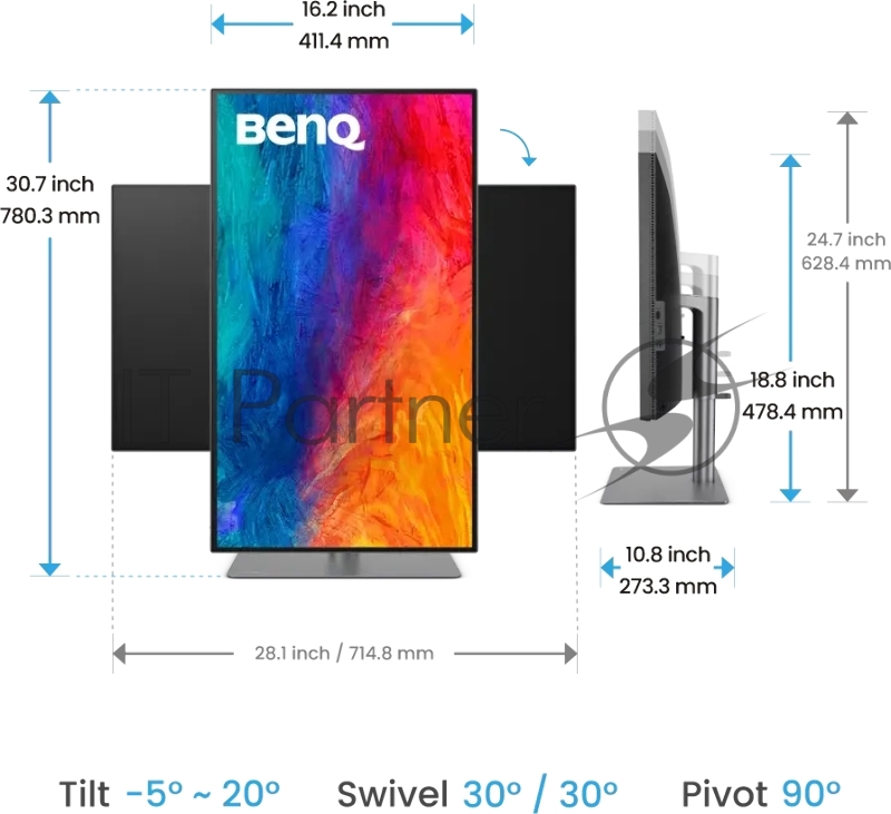 Монитор Benq PD3225U 31,5, 3840x2160, IPS, 60Hz, 1000:1, 400cd, 5ms, HDMI, DP 3*USB 3.2 USB C*90W, Thunderbolt 3, Speakers, Height adj 110, 99% sRGB, Flicker-freeLow Blue Light, Calibration Report, 3Y, Grey