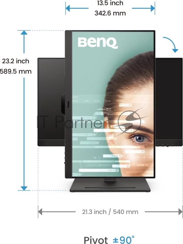 Монитор Benq GW2490T 23.8, 1920x1080, IPS, 100Hz, 20M:1, 250cd, 5ms, 2*HDMI, DP, Speakers, Height adj 140, Pivot, Flicker-freeLow Blue Light, 3Y, Black