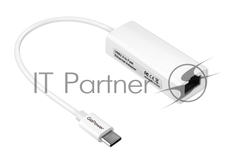 Адаптер GoPower Type-C (m)-RJ-45 (f) 100 мб/с белый (1/100)