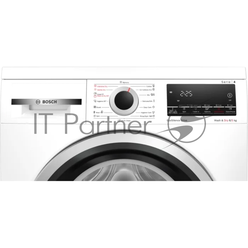 Стирально-сушильный автомат, стирка-8 кг, сушка- 5 кг,1400 об/мин.,850 x 595 x 495 мм,программ - 16, дозагрузка белья, пар, 59 дБ,панель управления на английском языке