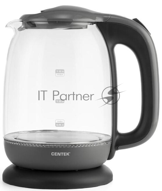 Чайник Centek CT-0034 (серый) <Vancouver> стекло, 1.8л, 2200Вт, внутренняя LED подсветка, кнопка