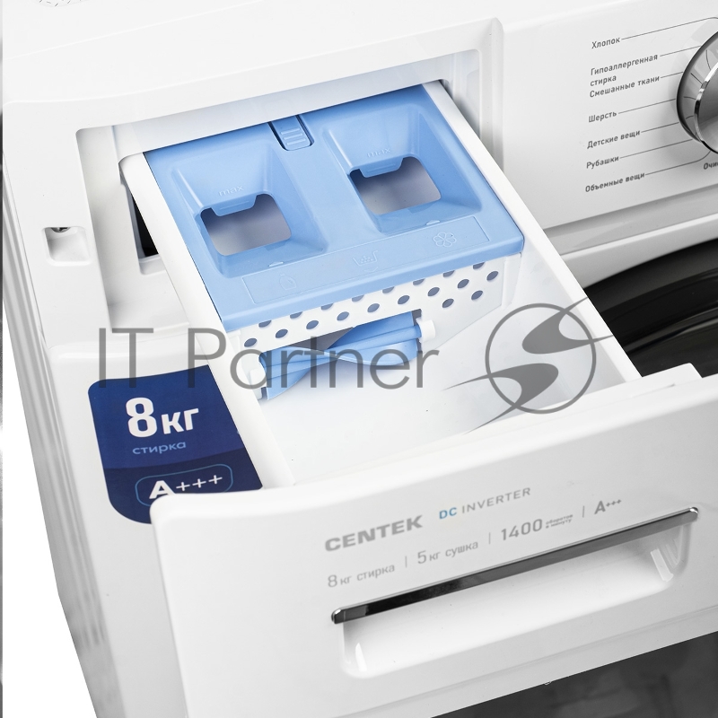 Стиральная машина Centek CT-1953 (белый) 1400 / 8кг / 52см / 16пр /Дисплей/ INVERTER /Сушка 5кг/A+++
