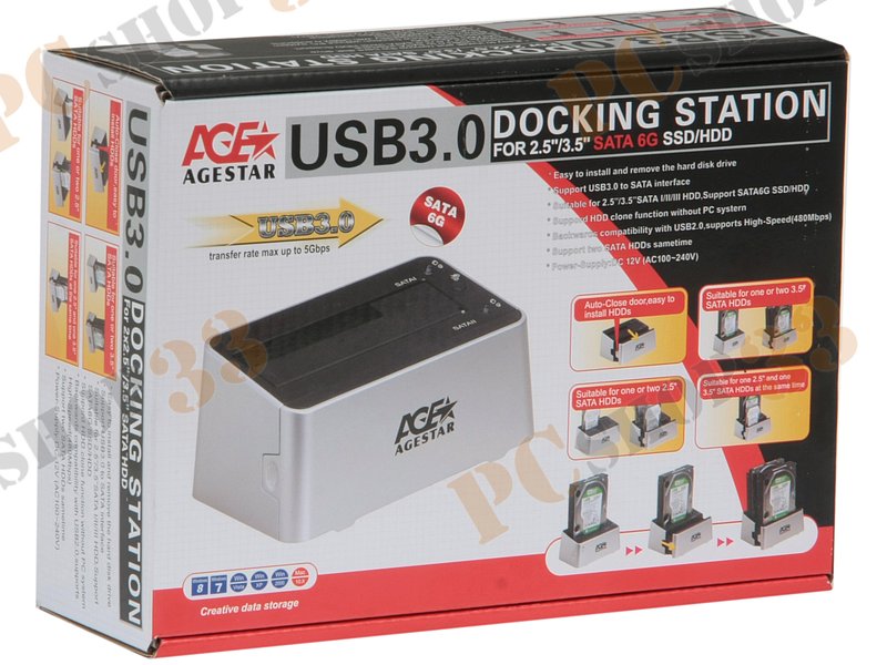 Док-станция Agestar 3UBT3 для 2x2.5/3.5 SATA HDD, серебр.-черный (USB3.0)