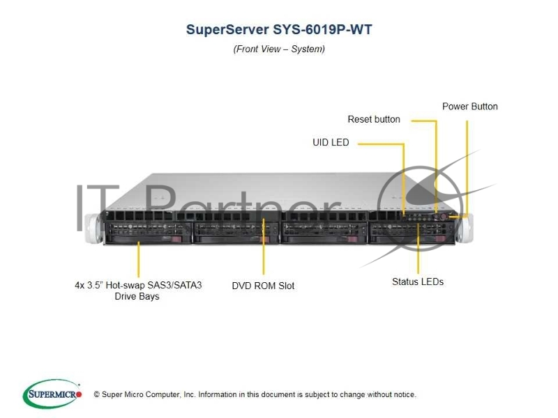 Платформа SuperMicro SYS-6019P-WT 3.5 1G 2P 1x600W