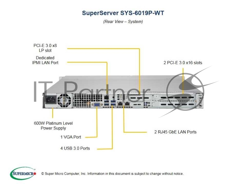 Платформа SuperMicro SYS-6019P-WT 3.5 1G 2P 1x600W