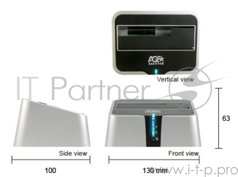 Док-станция Agestar 3UBT2 для 2.5/3.5 SATA HDD, серебр.-черный (USB3.0)