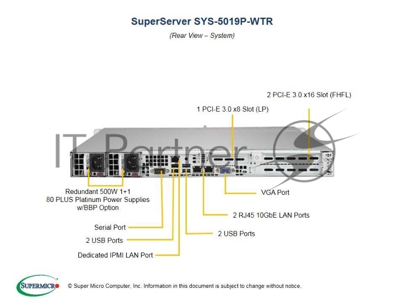 Платформа SuperMicro SYS-5019P-WTR 1G 2P 2x500W