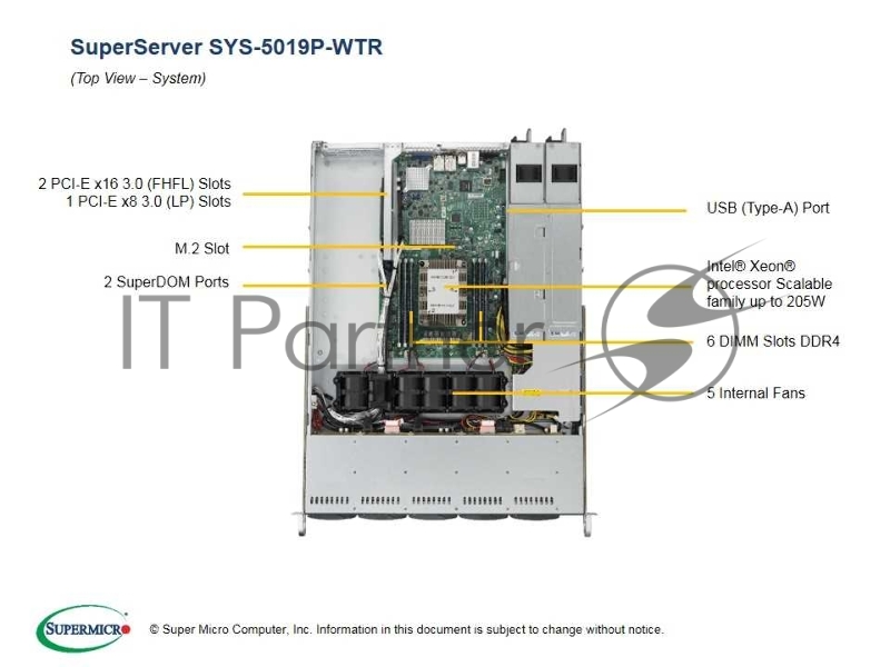 Платформа SuperMicro SYS-5019P-WTR 1G 2P 2x500W