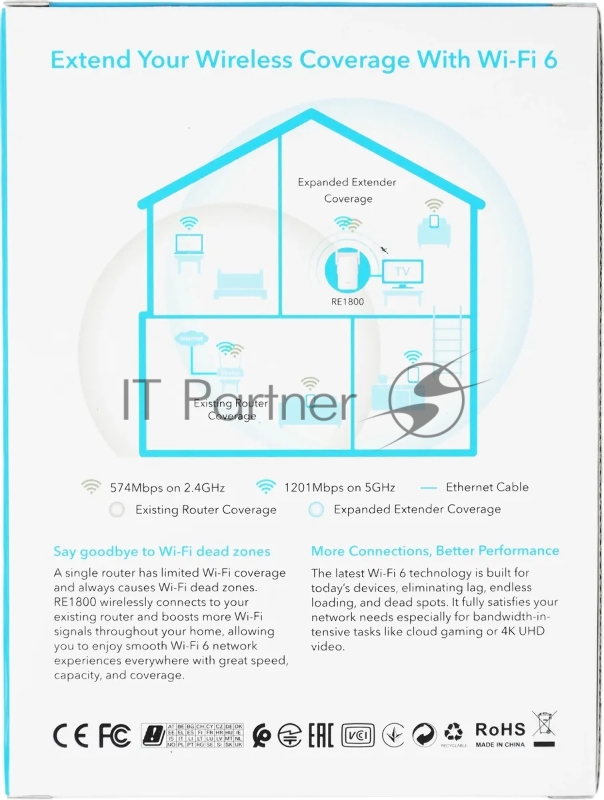 Повторитель беспроводного сигнала Cudy RE1800 AX1800 10/100/1000BASE-TX/Wi-Fi белый