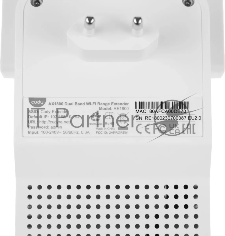 Повторитель беспроводного сигнала Cudy RE1800 AX1800 10/100/1000BASE-TX/Wi-Fi белый