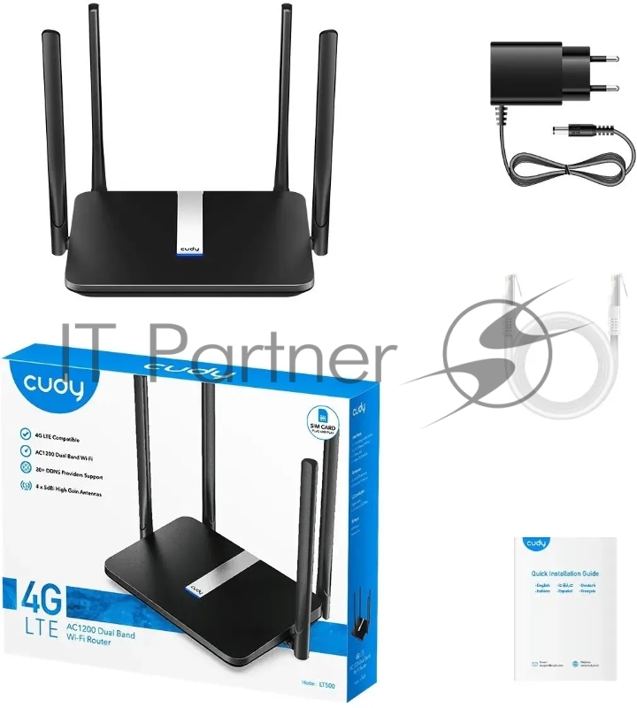 Роутер беспроводной Cudy LT500 AC1200 10/100BASE-TX/4G cat.4 черный