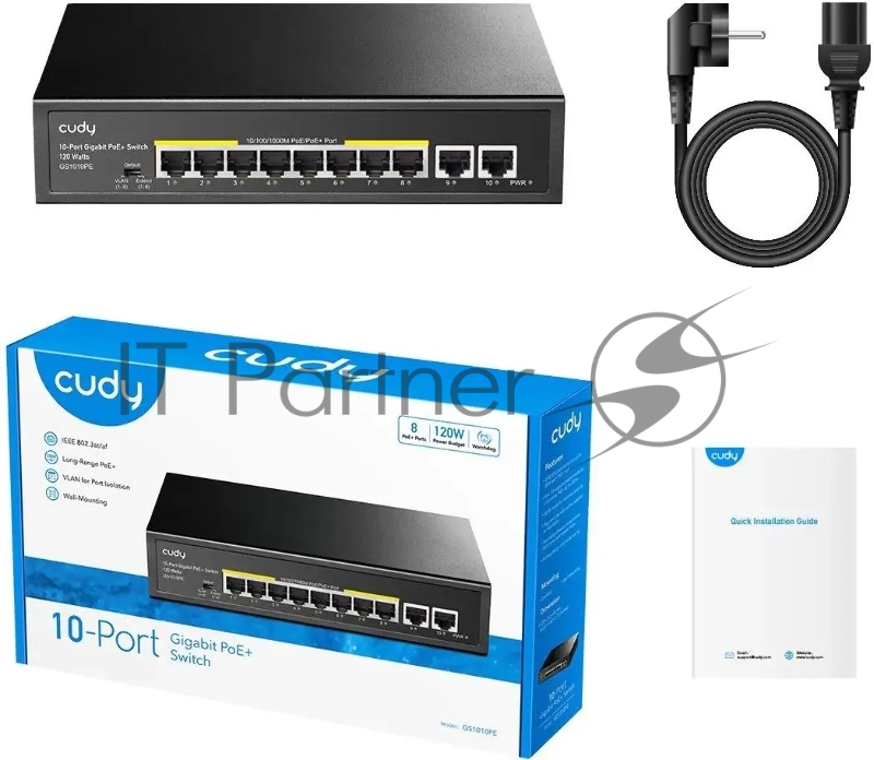 Коммутатор Cudy GS1010PE (L2) 10x1Гбит/с 8PoE+ 120W неуправляемый