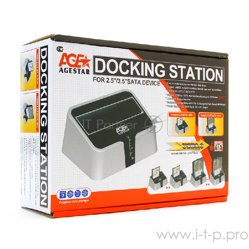 Док-станция Agestar 3CBT2 для 2.5/3.5 SATA HDD, серебр.-черный (USB3.0, e-SATA)