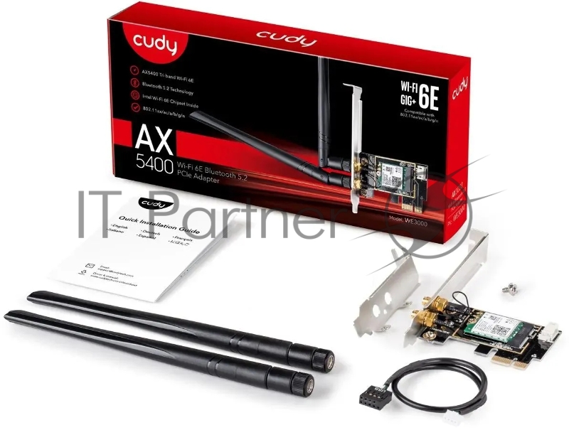 Сетевой адаптер Wi-Fi + Bluetooth Cudy WE3000 АХ5400 PCI Express (ант.внеш.съем) 2ант.