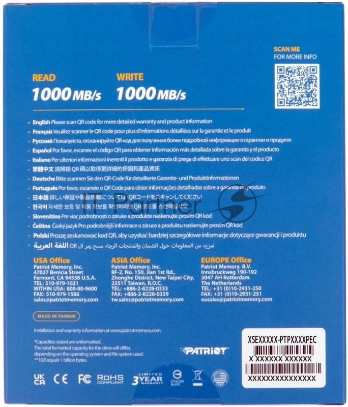 SSD внешний жесткий диск 512GB USB-C EXT. PTP512GPEC PATRIOT