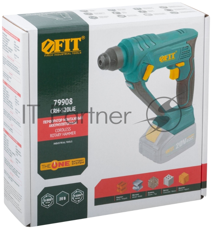 Перфоратор монтажный акк. 20 В, 0-900 об/мин, 0-5300 уд/мин, 1,5 Дж, 2 реж., SDS-PLUS, реверс, рез. накл., без АКБ, кор.