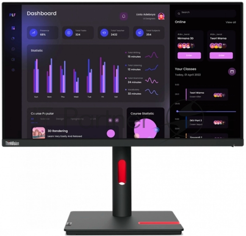 Монитор LENOVO 63CFMATXEU T24I-30/23.8 ЖК Cенсорный экран нет/AH-IPS/1920x1080 16:9/250/1000:1 Matte/черный/7.8 кг