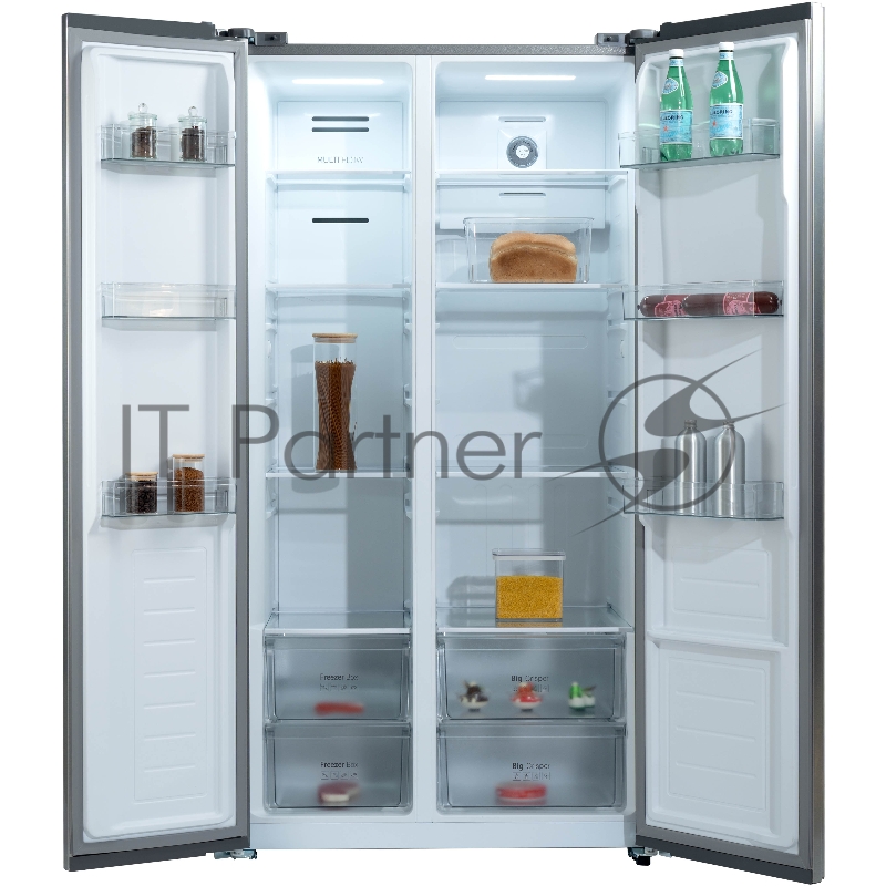 Холодильник BIRYUSA SBS 541 TGG, Текстурированное бежевое стекло 343/198л, Side-by-side