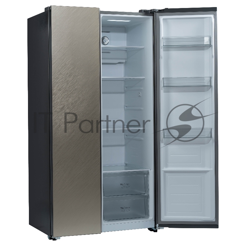 Холодильник BIRYUSA SBS 541 TGG, Текстурированное бежевое стекло 343/198л, Side-by-side