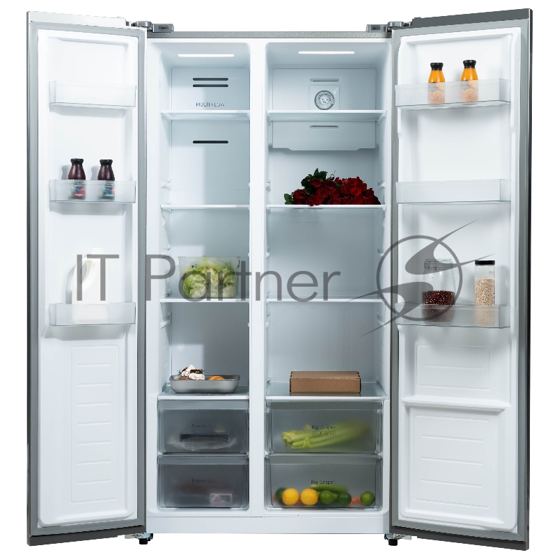 Холодильник BIRYUSA SBS 541 TWG, Текстурированное белое стекло, 343/198л, Side-by-side