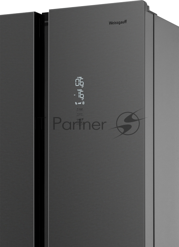 Холодильник WEISSGAUFF WCD 450 INOX GLASS, Нержавеющая сталь, 286/141л, Side-by-Side