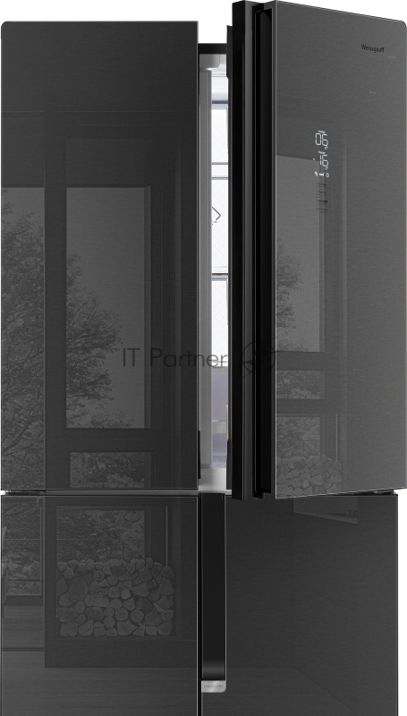 Холодильник WEISSGAUFF WCD 450 INOX GLASS, Нержавеющая сталь, 286/141л, Side-by-Side