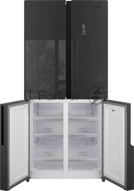 Холодильник WEISSGAUFF WCD 450 INOX GLASS, Нержавеющая сталь, 286/141л, Side-by-Side